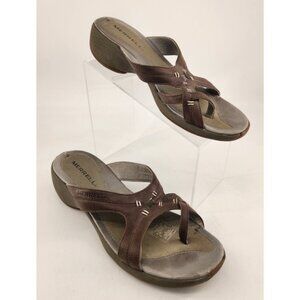 Merrell Women's Size 9 Brown Leather Sundial Spin Bracken Wedge Sandals Outdoors